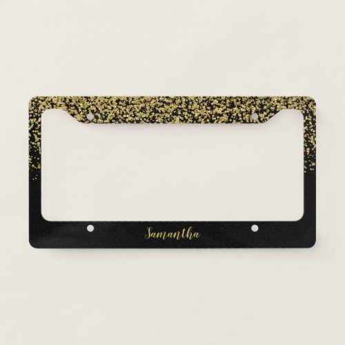 Black Gold Faux Glitter Personalized License Plate Frame