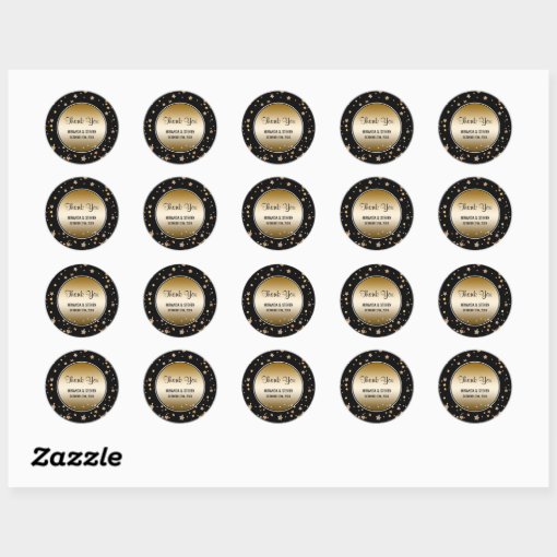 Black Gold Faux Glitter Stars Wedding Favors Classic Round Sticker