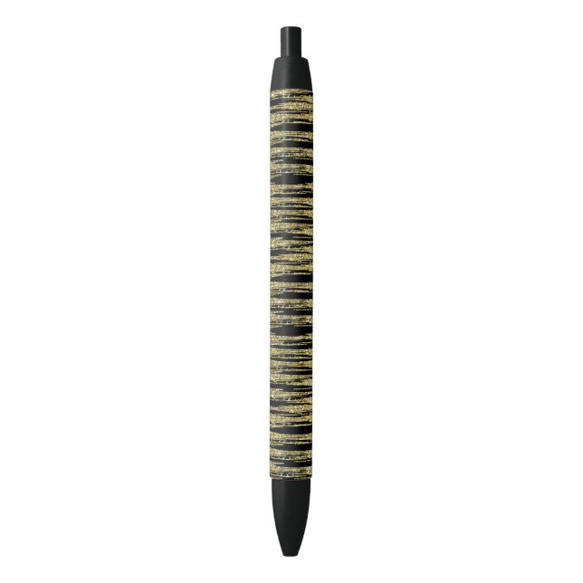 Black Gold Faux Glitter Stripes Pen (Front Vertical)