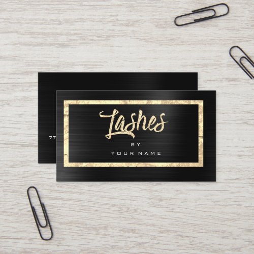 Black Gold Faux Glitter Typograph Makeup Lashes Business Card