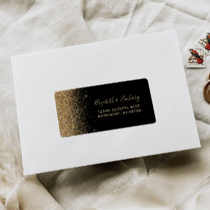 Black Gold Faux Glitter Wedding RSVP Self-Address Label