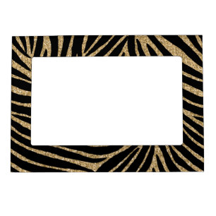Black Gold Faux Glitter Zebra Print Magnetic Photo Frame