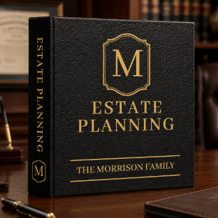 Black Gold Faux Leather Estate Planning 3 Ring Binder