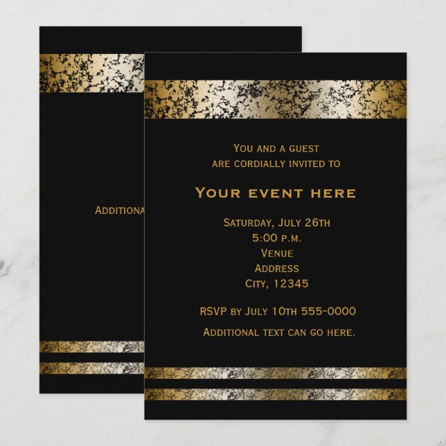 Black & Gold Faux Marble Elegant Event Invitation (Front/Back)
