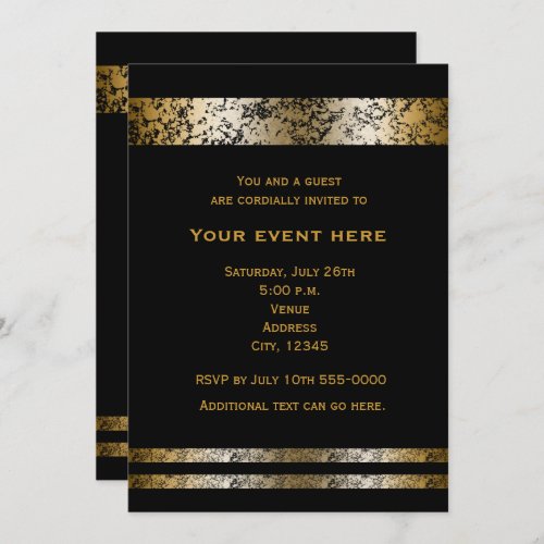 Black  Gold Faux Marble Elegant Event Invitation