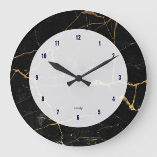 Black & gold faux marble large clock
