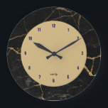 Black & gold faux marble large clock<br><div class="desc">Black faux marble with a gold faux glitter veins pattern. Gold face with black numerals.</div>