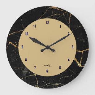 Black & gold faux marble large clock