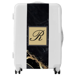 Black Gold Faux Marble Pretty Elegant Monogram Luggage