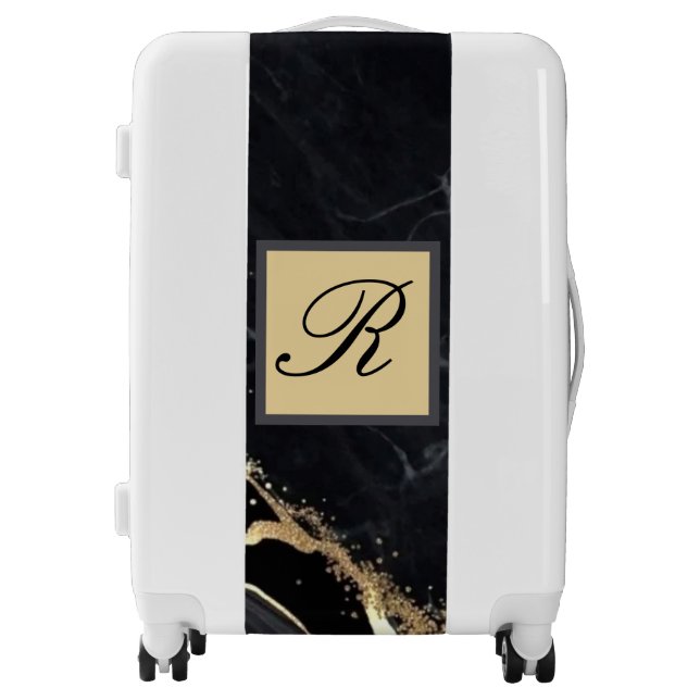 Black Gold Faux Marble Pretty Elegant Monogram Luggage (Front)