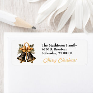 Black Gold Festive Christmas Bells Return Address Label