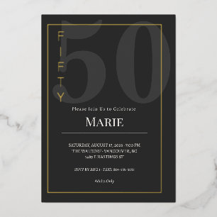 Black & Gold Fifty/50th Birthday Celebration Foil Invitation