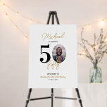 Black & Gold Fifty 50th Birthday Party Welcome Foam Board<br><div class="desc">Welcome your guest with this 50th birthday welcome sign. This sign features a modern design with photo template and custom text. You can customize all the text. Matching invitations and party supplies are available at my shop BaraBomDesign.</div>