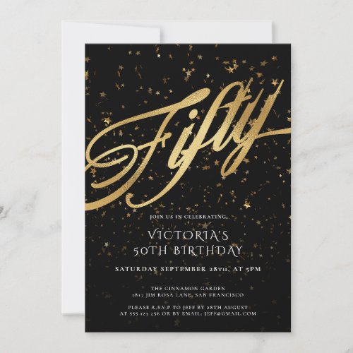 Black Gold Fifty 50th Glamorous Faux Foil Confetti
