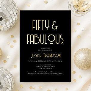 Black Gold Fifty and Fabulous Modern 50th Birthday Foil Invitation