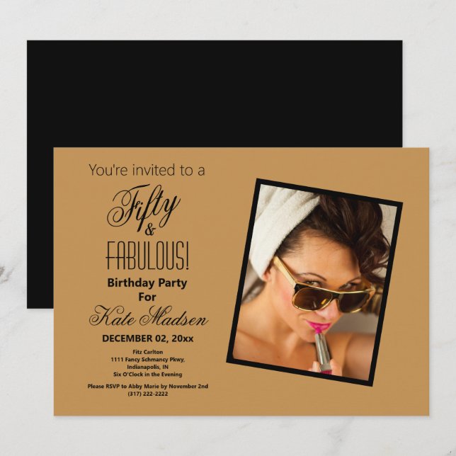 Black & Gold Fifty & FABULOUS! Birthday Party Invitation (Front/Back)