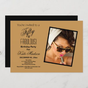 Black & Gold Fifty & FABULOUS! Birthday Party Invitation