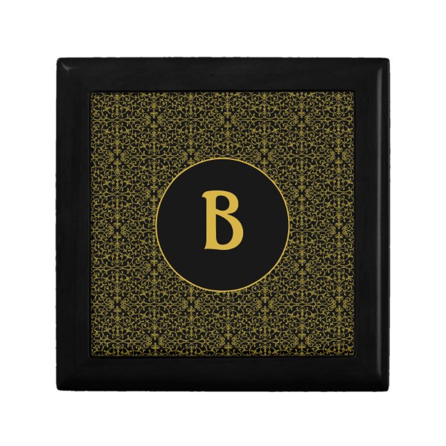 Black & Gold Filigree Monogram Gift Box (Front)