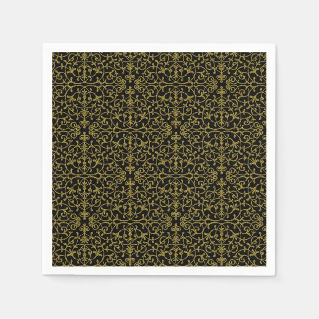 Black & Gold Filigree Napkins (Front)