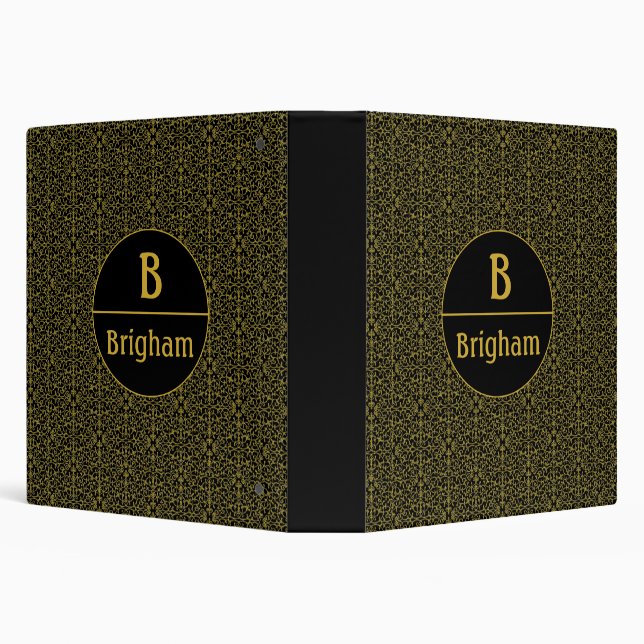 Black & Gold Filigree Split Monogram  3 Ring Binder (Background)