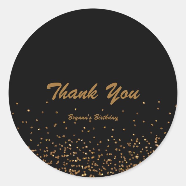 Black & Gold Fine Glitter Chic Party Favor Sticker (Front)