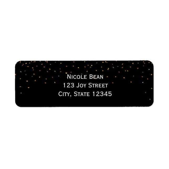 Black & Gold Fine Glitter Party Invitation Labels (Front)