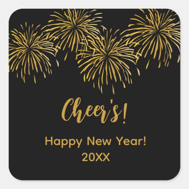 Black Gold Fireworks Happy New Year Party   Square Sticker (Front)