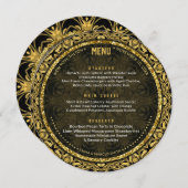 Black Gold Fireworks Wedding Round Menu Card (Front/Back)