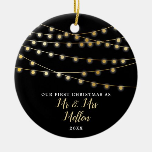 Black  Gold First Married Christmas Personalized Ceramic Ornament
