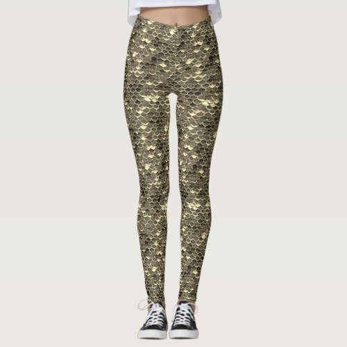 Black  Gold Fish Scale Mermaid Leggings Bottoms