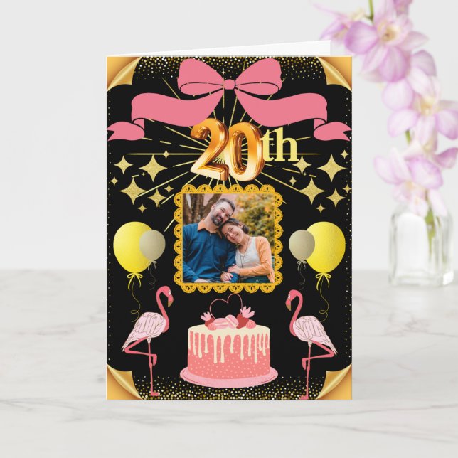 Black & Gold Flamingos 20th Daughter Anniversary  Card (Orchid)