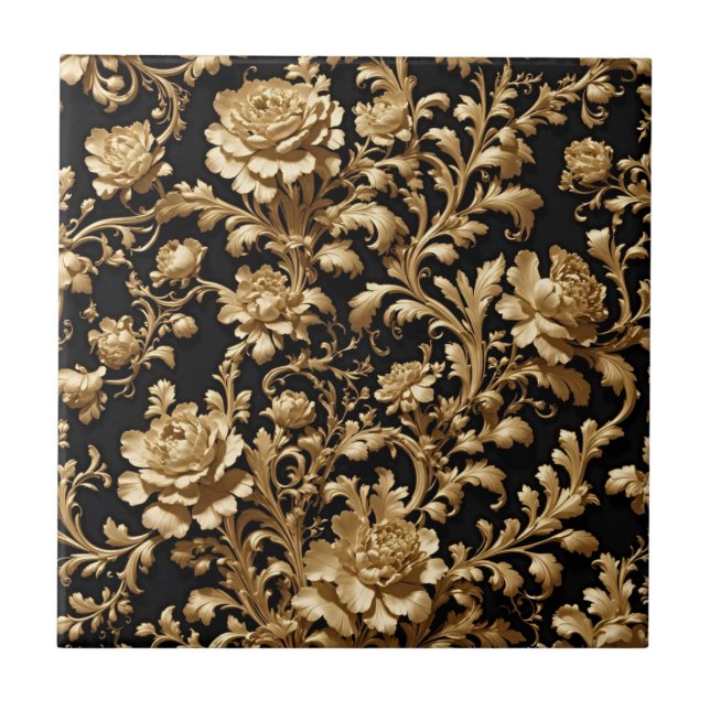 Black & Gold Flemish Baroque Ceramic Tile (Front)
