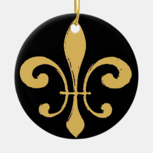 Black Gold Fleur De Lis Ceramic Ornament