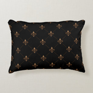 Black Gold Fleur De Lis Elegant Luxury Pattern Accent Pillow