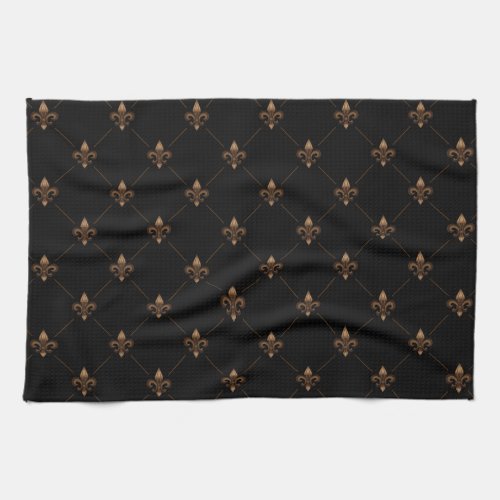 Black Gold Fleur De Lis Elegant Luxury Pattern Kitchen Towel