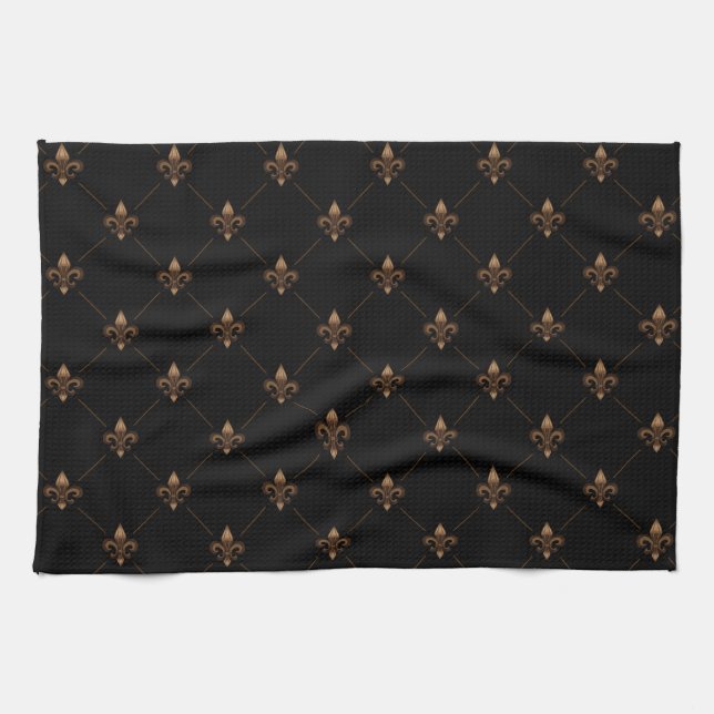 Black Gold Fleur De Lis Elegant Luxury Pattern Kitchen Towel (Horizontal)