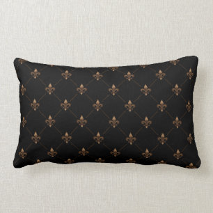 Black Gold Fleur De Lis Elegant Luxury Pattern Lumbar Pillow