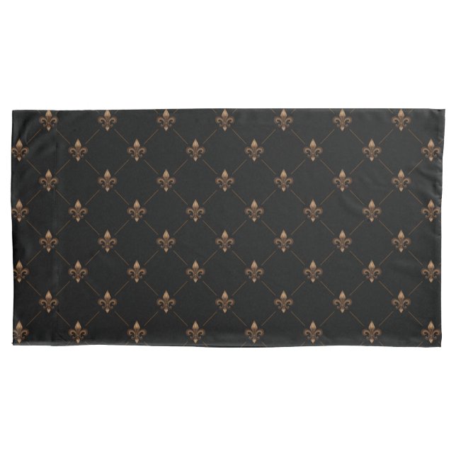 Black Gold Fleur De Lis Elegant Luxury Pattern Pillow Case (Front-Left)