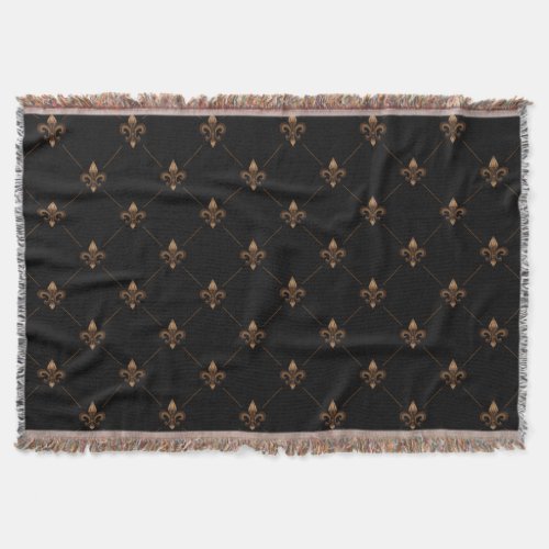 Black Gold Fleur De Lis Elegant Luxury Pattern Throw Blanket