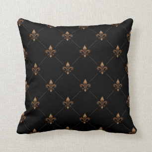 Black Gold Fleur De Lis Elegant Luxury Pattern Throw Pillow