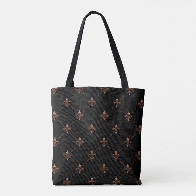 Black Gold Fleur De Lis Elegant Luxury Pattern Tote Bag (Back)