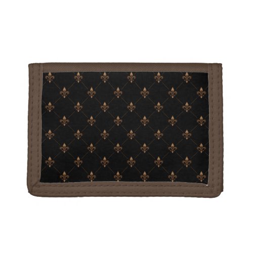 Black Gold Fleur De Lis Elegant Luxury Pattern Trifold Wallet