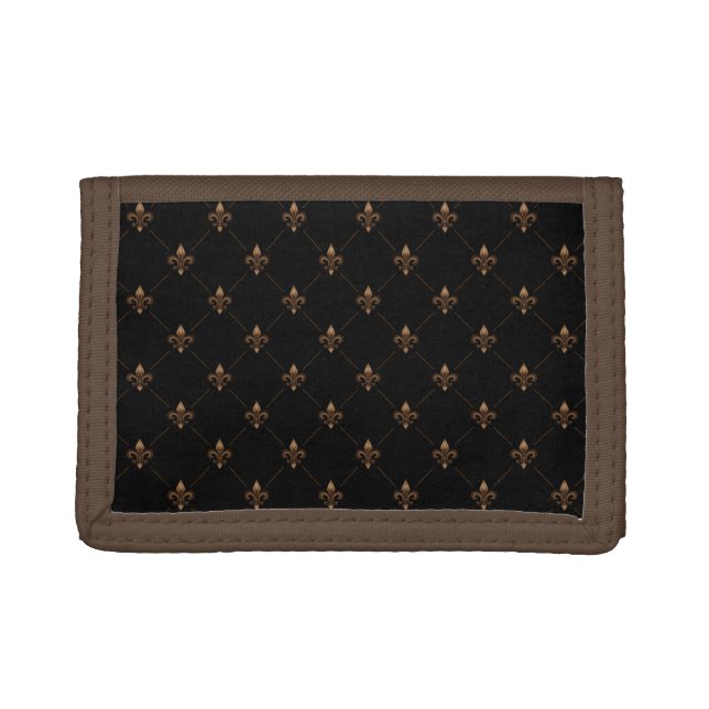 Black Gold Fleur De Lis Elegant Luxury Pattern Trifold Wallet (Front)