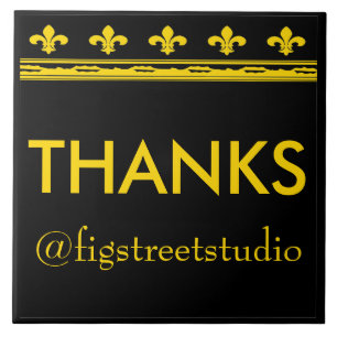 Black & Gold Fleur De Lis Letters & Numbers Ceramic Tile