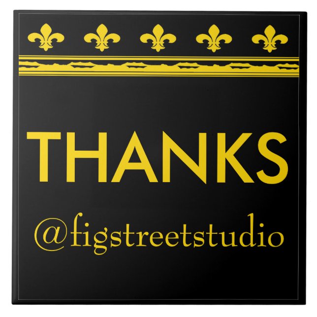 Black & Gold Fleur De Lis  Letters & Numbers Ceramic Tile (Front)