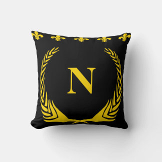 Black & Gold Fleur De Lis  Letters & Numbers Throw Pillow