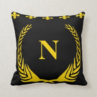 Black & Gold Fleur De Lis  Letters & Numbers Throw Pillow