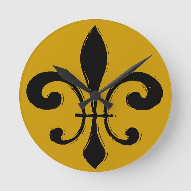Black Gold Fleur De Lis, New Orleans Round Clock (Front)