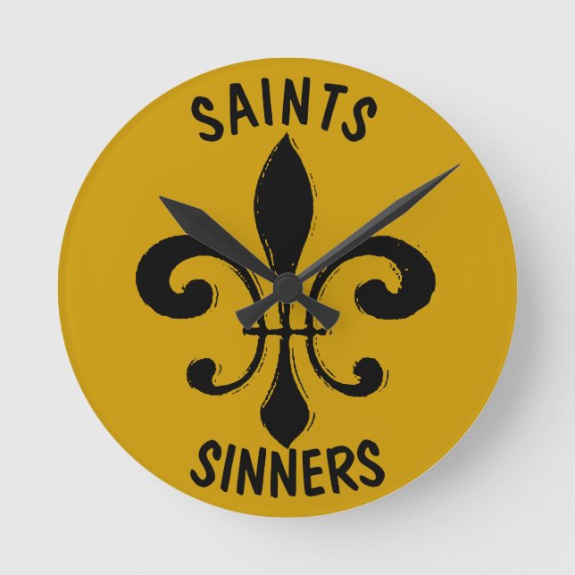 Black Gold Fleur De Lis, New Orleans Round Clock (Front)