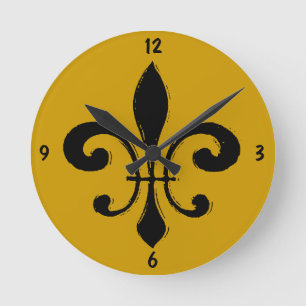 Black Gold Fleur De Lis, New Orleans Round Clock